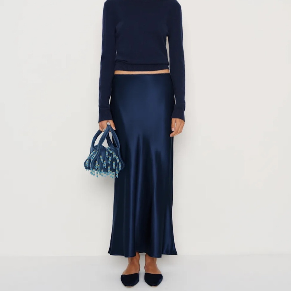 Reformation Layla Silk Skirt Midnight